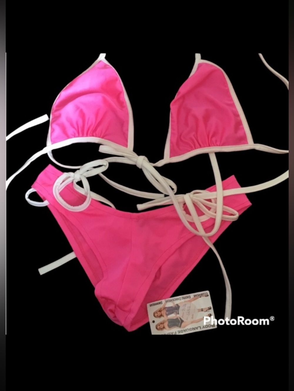 Vintage Teeny String Bikini by Body Language Fashions Neon Pink